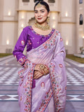 Exceptional Lavender Sequins Silk Festive Wear Saree With Blouse