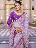 Exceptional Lavender Sequins Silk Festive Wear Saree With Blouse