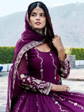 Sparkling Wine Embroidered Georgette Traditional Wear Anarkali Gown With Dupatta