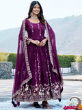 Sparkling Wine Embroidered Georgette Traditional Wear Anarkali Gown With Dupatta