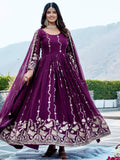 Sparkling Wine Embroidered Georgette Traditional Wear Anarkali Gown With Dupatta