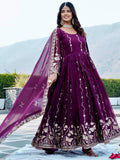 Sparkling Wine Embroidered Georgette Traditional Wear Anarkali Gown With Dupatta