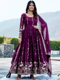 Sparkling Wine Embroidered Georgette Traditional Wear Anarkali Gown With Dupatta