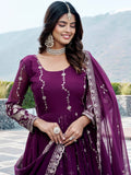 Sparkling Wine Embroidered Georgette Traditional Wear Anarkali Gown With Dupatta