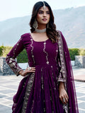 Sparkling Wine Embroidered Georgette Traditional Wear Anarkali Gown With Dupatta