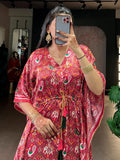 Impressive Red Printed Gaji Silk Festival Wear Kaftan