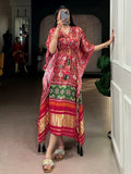 Impressive Red Printed Gaji Silk Festival Wear Kaftan