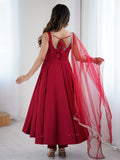 Lavish Red Chanderi Silk Anarkali Suit With Lace Work Dupatta