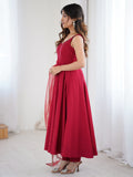 Lavish Red Chanderi Silk Anarkali Suit With Lace Work Dupatta