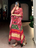 Impressive Red Printed Gaji Silk Festival Wear Kaftan