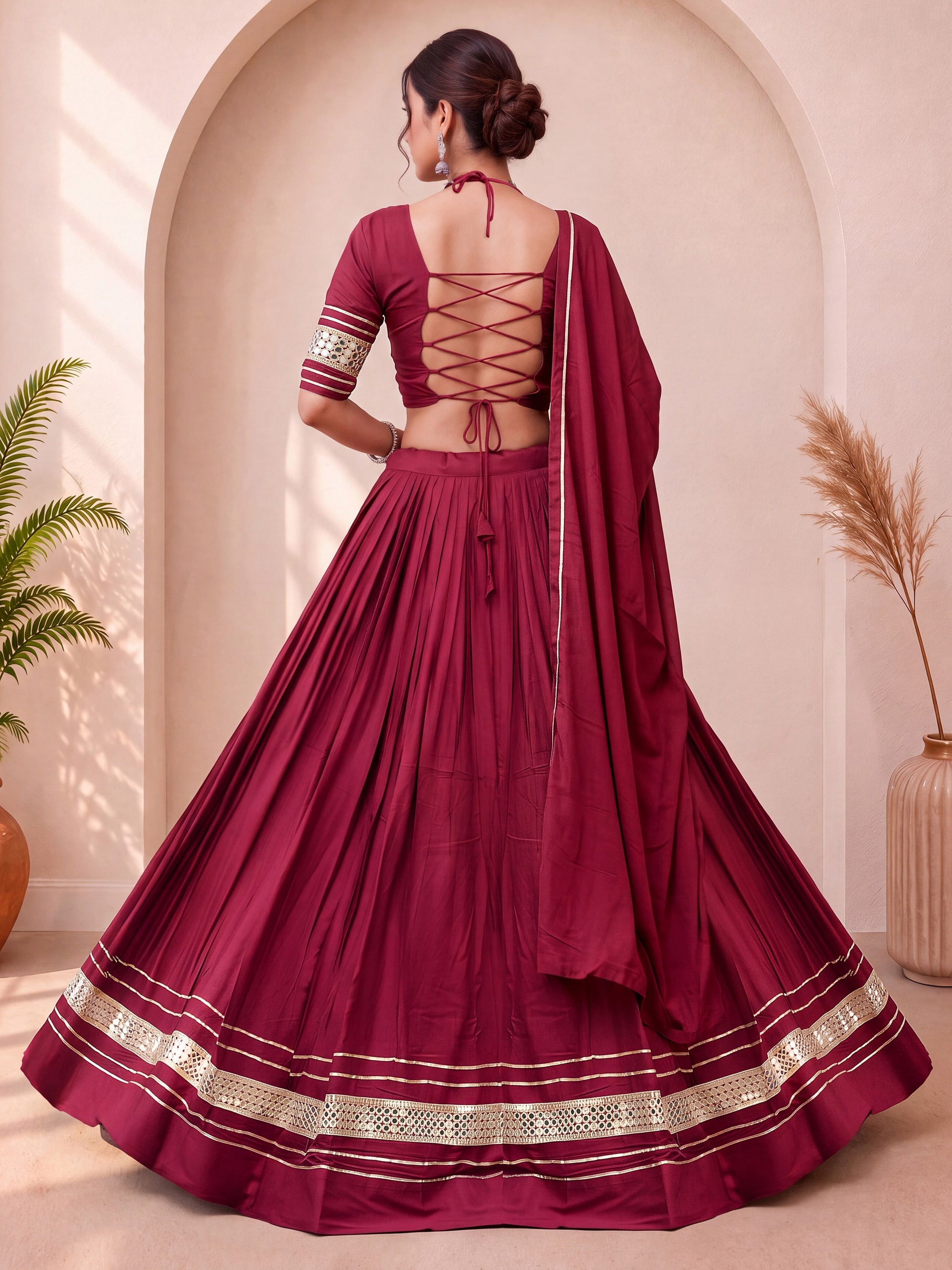 Dazzling Maroon Mirror Work Cotton Navratri Wear Lehenga Choli