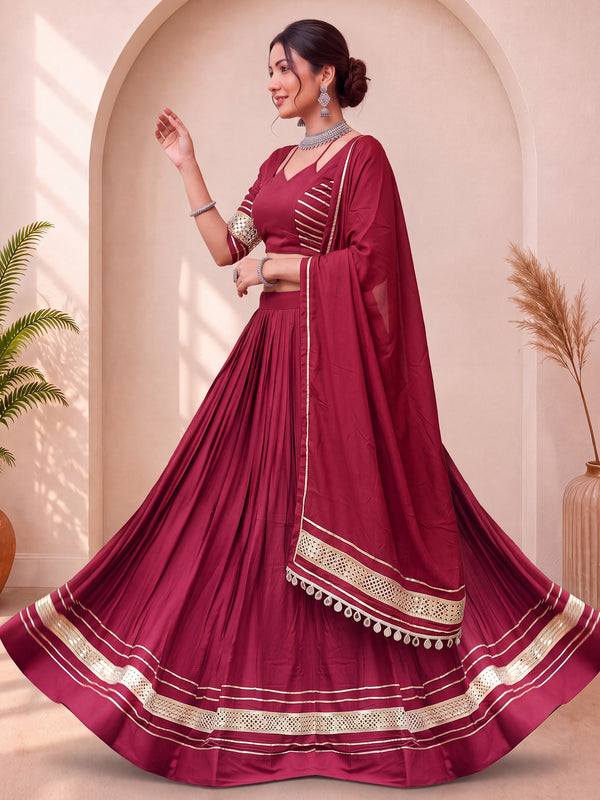 Dazzling Maroon Mirror Work Cotton Navratri Wear Lehenga Choli