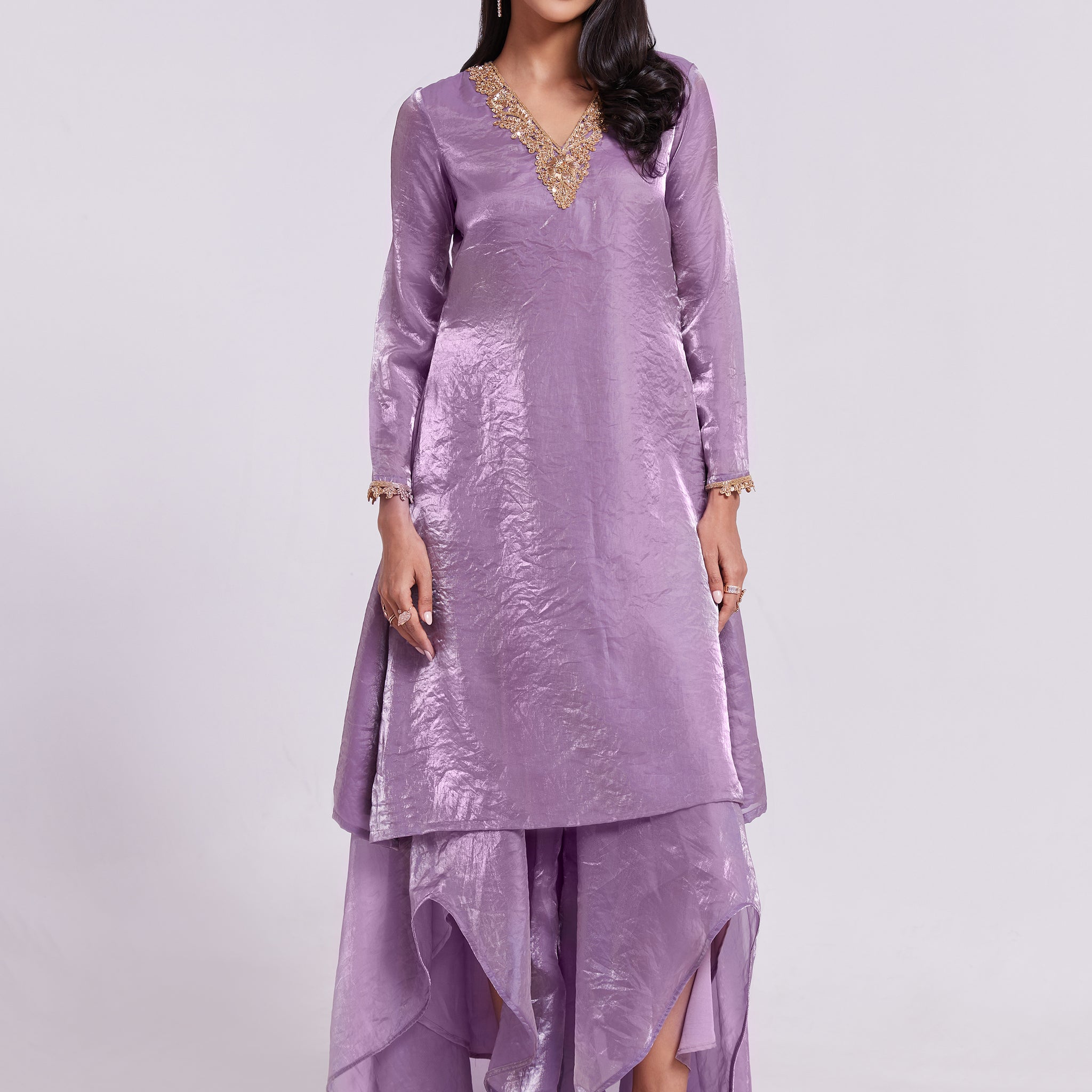 Wonderful Lilac Organza Designer Kurta With Palazzo Set