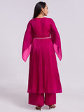 Fantastic Pink Lace Work Organza Party Wear Kurta With Palazzo