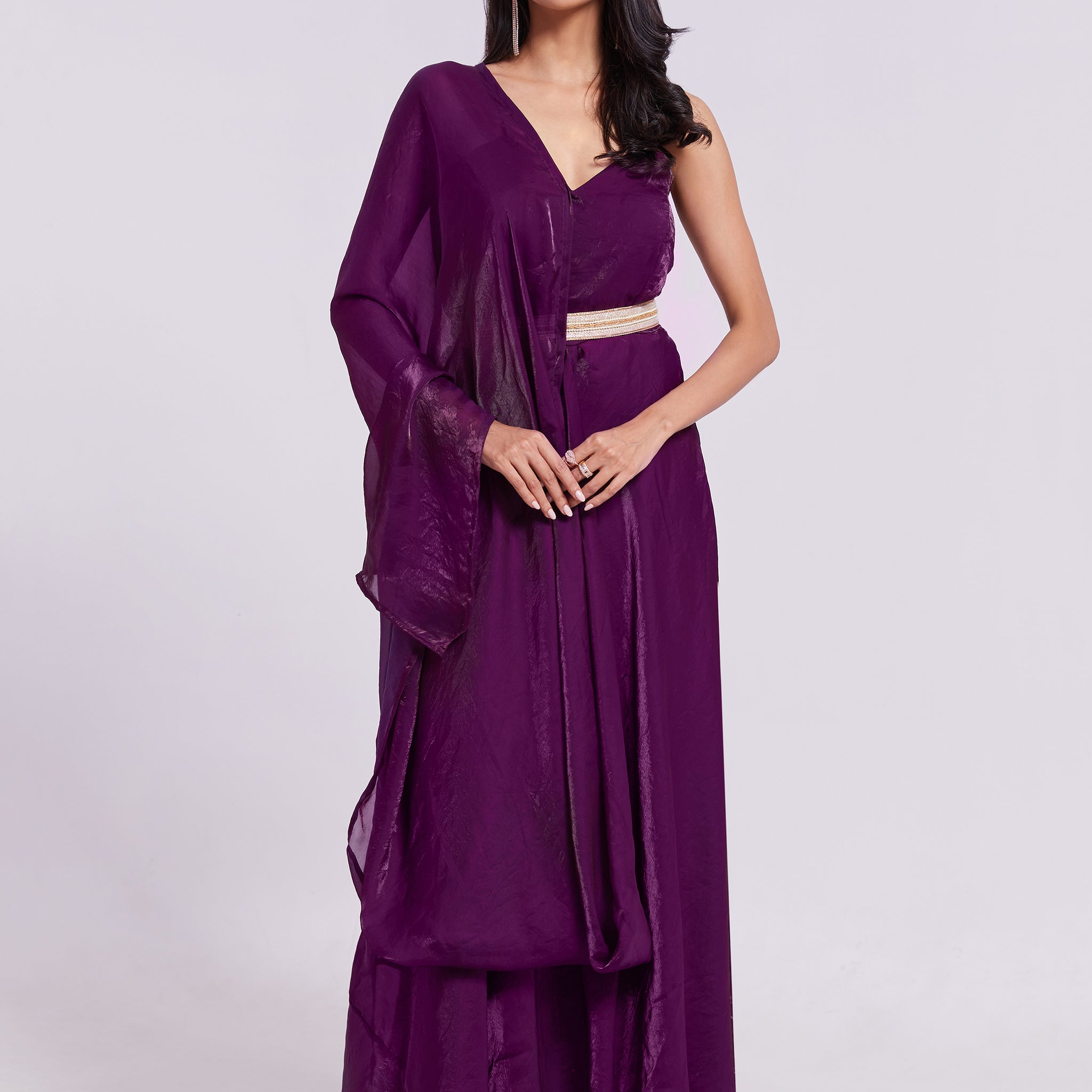 Outstanding Wine Organza Event Wear Gown With Dupatta