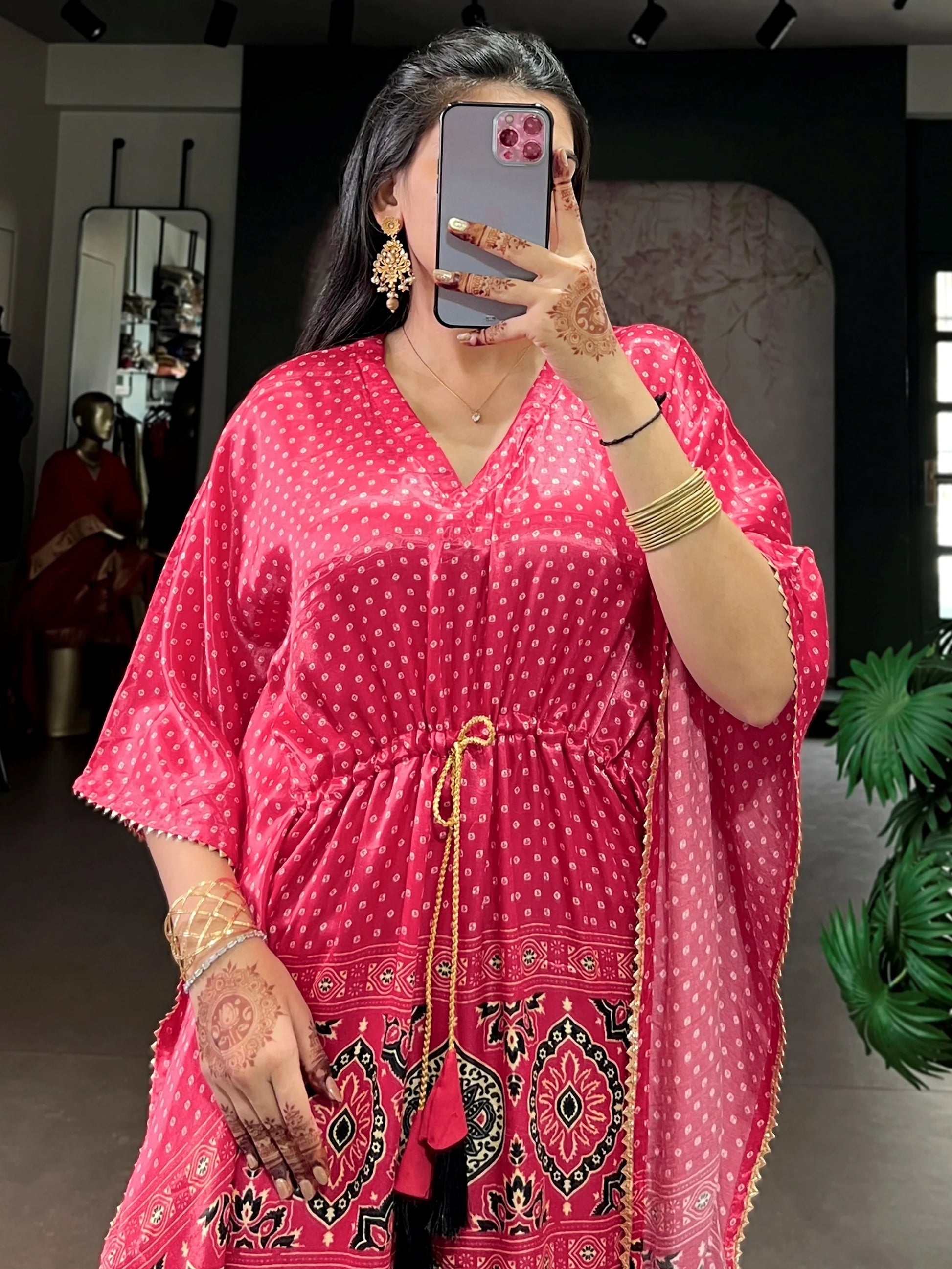 Beautiful Rose Pink Gota Patti Gaji Silk Event Wear Kaftan