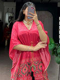Amazing Rose Pink Printed Gaji Silk Festival Wear  Kaftan