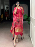 Amazing Rose Pink Printed Gaji Silk Festival Wear  Kaftan