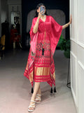 Amazing Rose Pink Printed Gaji Silk Festival Wear  Kaftan