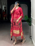Amazing Rose Pink Printed Gaji Silk Festival Wear  Kaftan