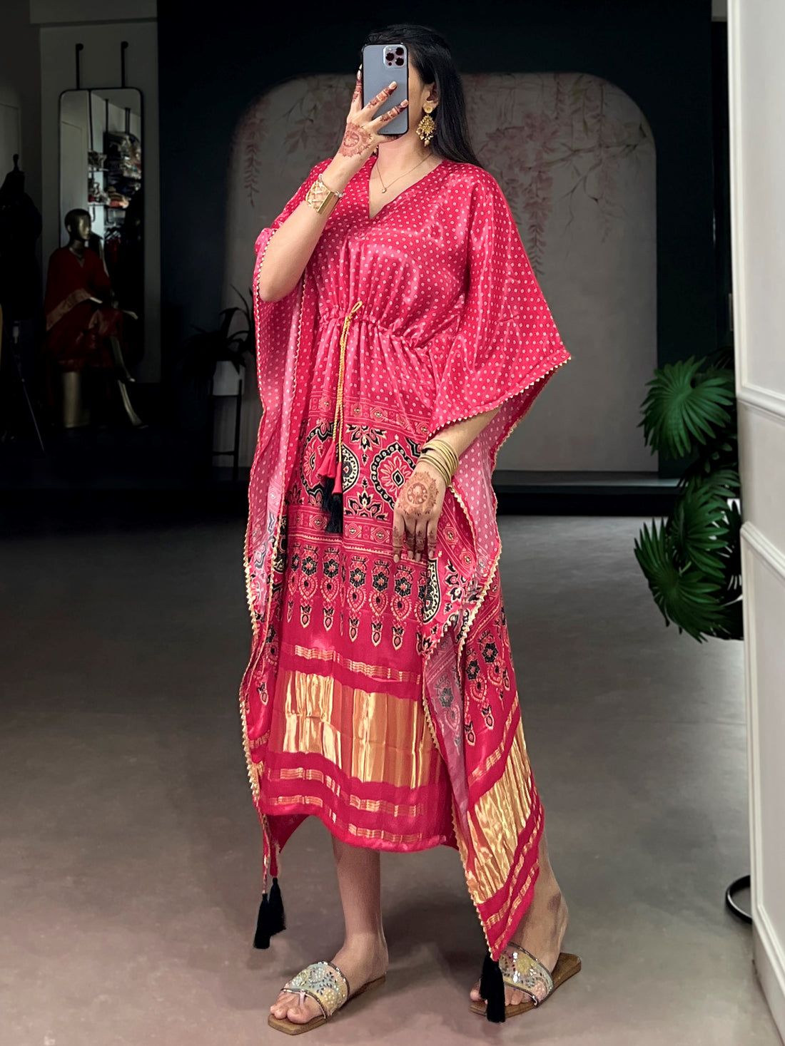 Beautiful Rose Pink Gota Patti Gaji Silk Event Wear Kaftan