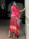 Beautiful Rose Pink Gota Patti Gaji Silk Event Wear Kaftan