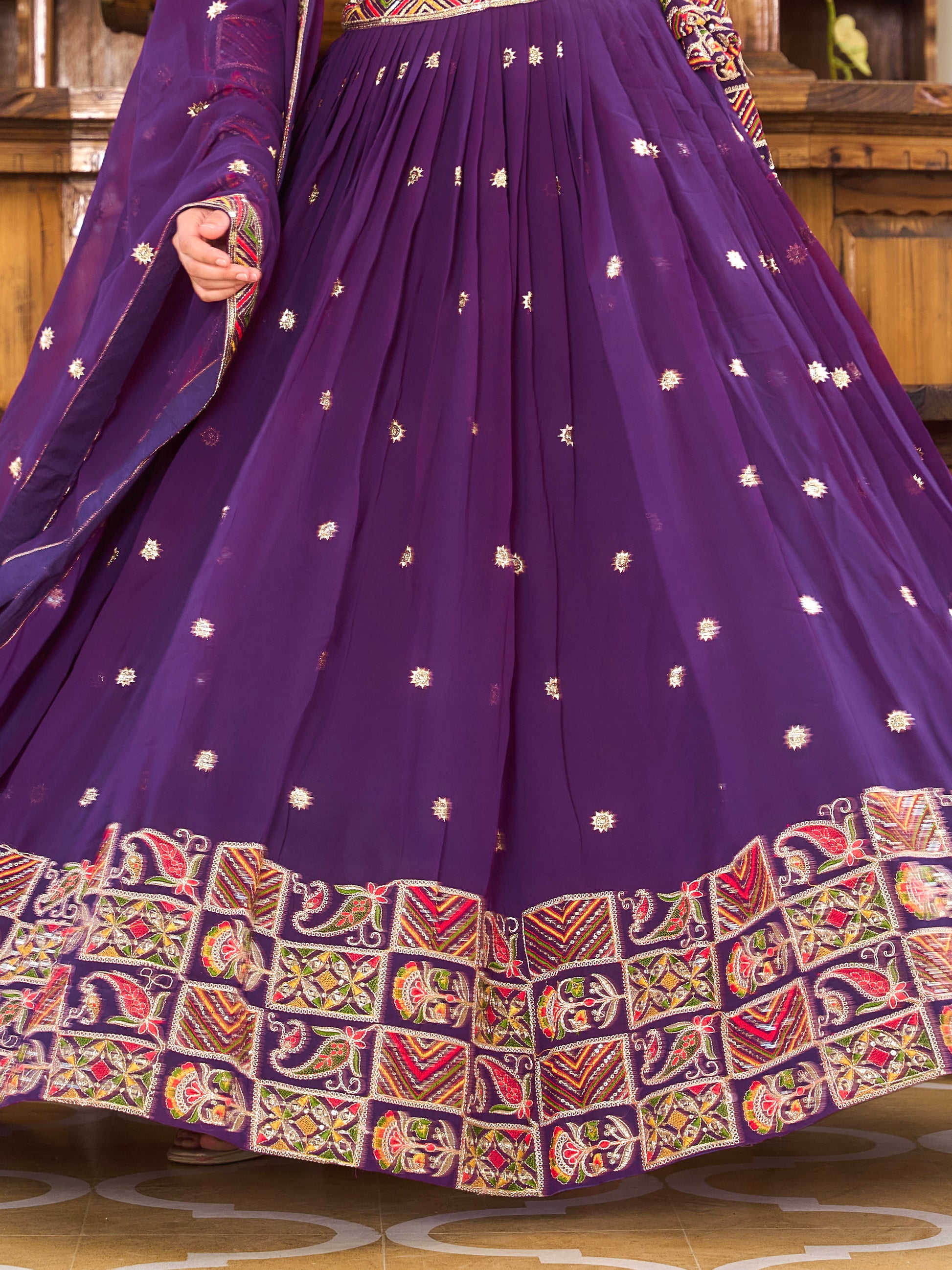 Dazzling Purple Sequins Georgette Festival Wear Lehenga Choli