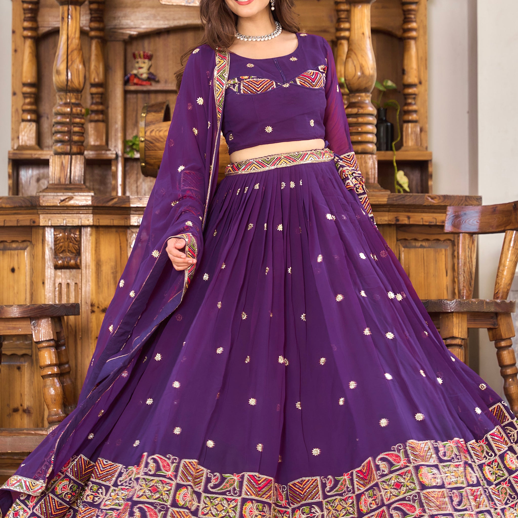 Dazzling Purple Sequins Georgette Festival Wear Lehenga Choli