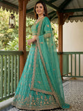 Elegant Green Diamond Work Organza Wedding Wear Lehenga Choli With Dupatta