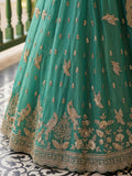 Charming Rama Green Diamond Work Organza Wedding Wear Lehenga Choli With Dupatta