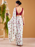 Elegant Grey Floral Printed Satin Casual Wear Saree With Blouse