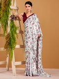 Elegant Grey Floral Printed Satin Casual Wear Saree With Blouse