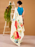 Fashionable White Floral Printed Satin Daily Wear Saree With Blouse