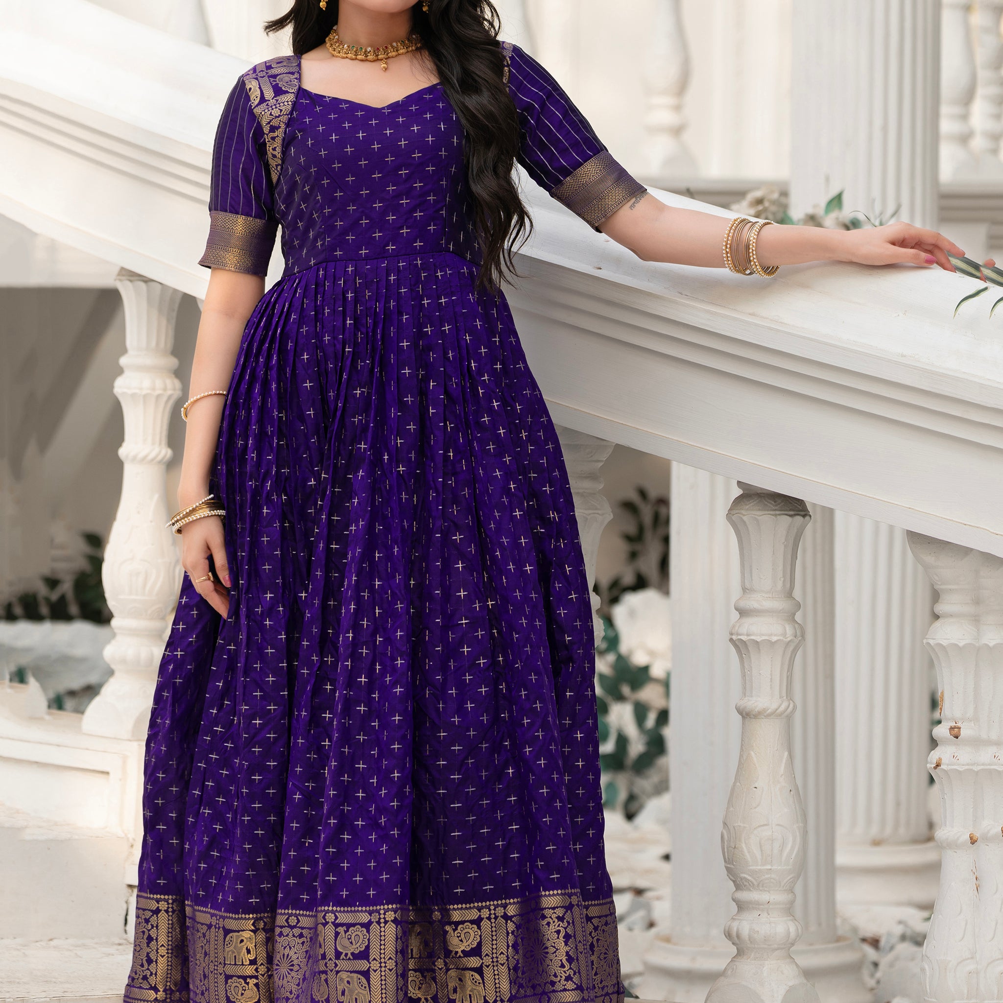Captivating Blue Zari Weaving Silk Traditional Gown