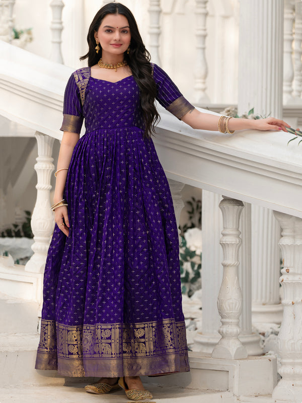Captivating Blue Zari Weaving Silk Traditional Gown
