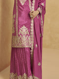 Mesmerizing Pink Sequins Chinon Eid Special Palazzo Suit With Dupatta