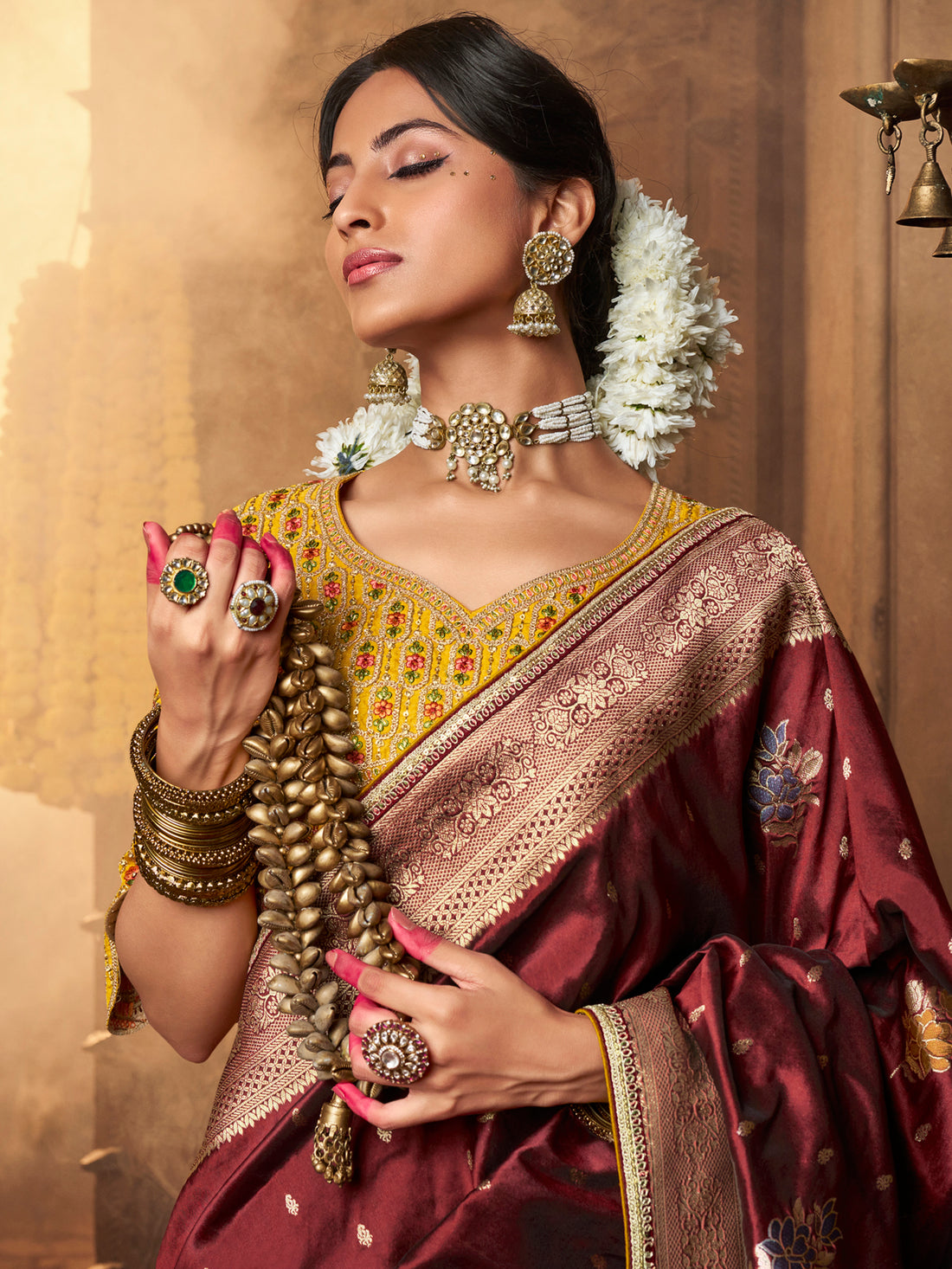 Glamorous Maroon Zari Weaving Silk Bridal Saree With Blouse