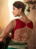 Excellent Green Zari Weaving Silk Mehendi Wear Saree With Blouse