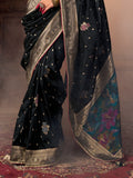 Stunning Black Zari Weaving Silk Traditional Saree With Blouse