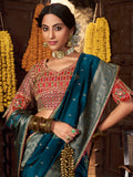 Fabulous Teal Blue Zari Weaving Silk Festive Wear Saree With Blouse