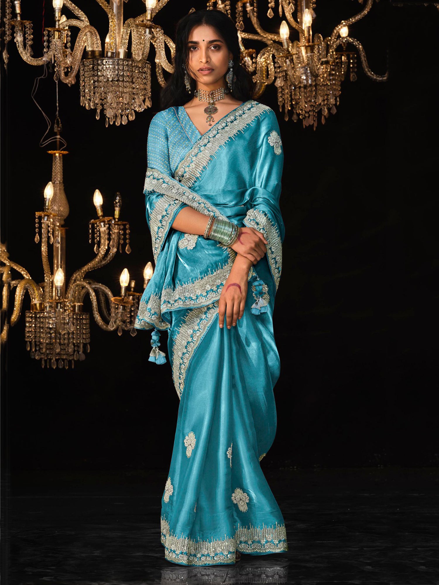Light blue wedding saree online