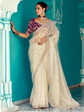 Alluring Cream Sequins Work Tissue  Silk Festive Wear Saree