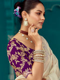 Alluring Cream Sequins Work Tissue Silk Festive Wear Saree