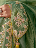 Bewitching Pista Green Thread Bordered Tissue Silk Traditional Saree