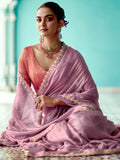 Lovely Lilac Thread Bordered Work Tissue  Silk Engagement Wear Saree With Blouse