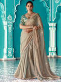 Stunning Beige Embroidered Border Tissue Silk Festive Wear Saree
