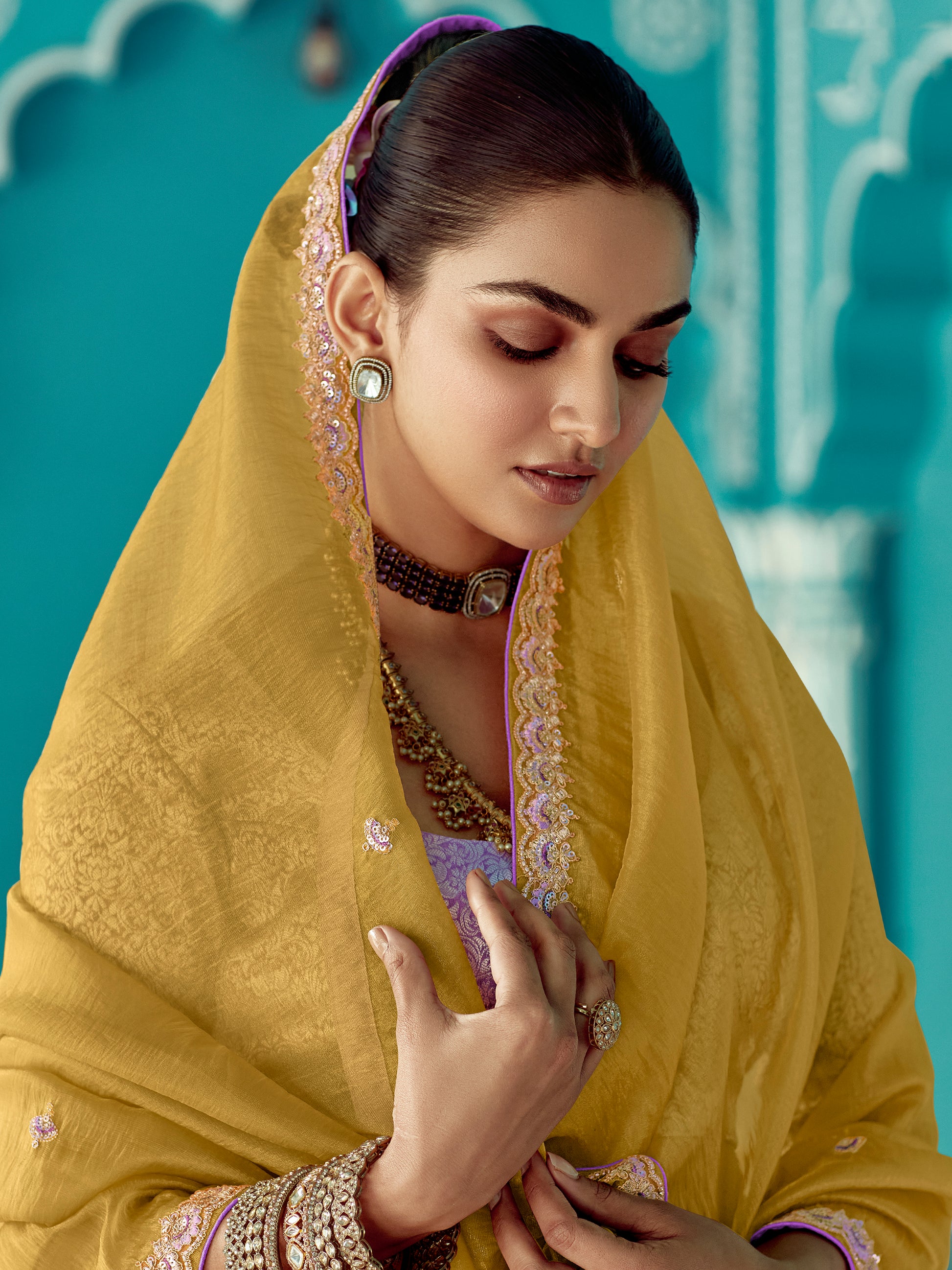 Charming Yellow Sequins Embroidered Tissue Silk Haldi Wear Saree