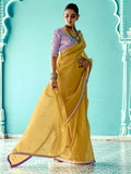 Charming Yellow Sequins Embroidered Tissue Silk Haldi Wear Saree