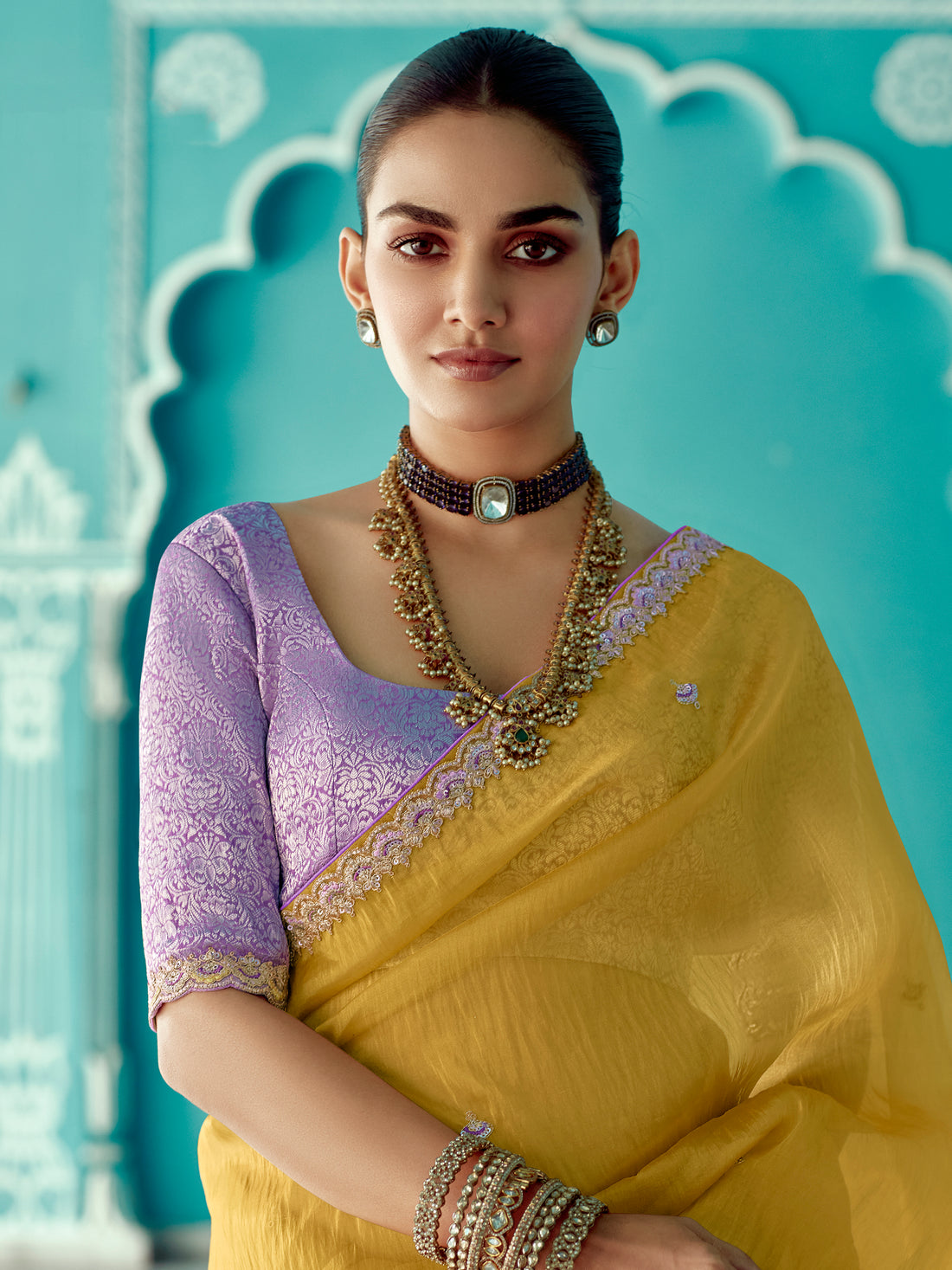 Charming Yellow Sequins Embroidered Tissue Silk Haldi Wear Saree