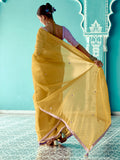 Charming Yellow Sequins Embroidered Tissue Silk Haldi Wear Saree